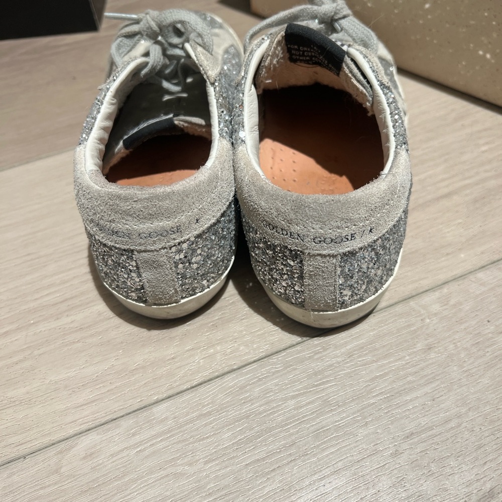 Golden Goose Kids Super-Star Sneakers - Silver Glitter / Grey Suede - Size 34